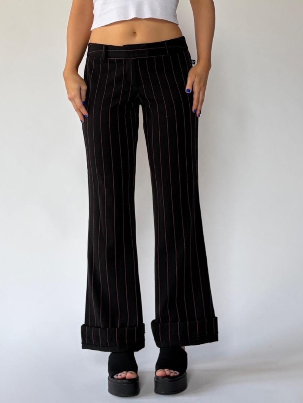 Pinstripe Trousers Low Rise Size 9 Bobby J
